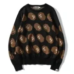 Bathing Ape Bape Head Printed Casual Sweater
