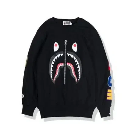 Dark Black Bronzing Zipper Bape Head Sweater